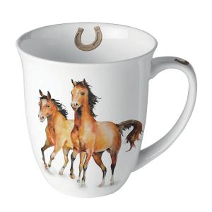Tasse en porcelaine chevaux sauvages