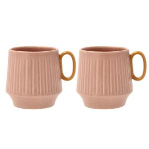 Tasses av. anse et motif strié en grès rose/ambre