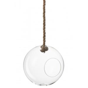 Terrarium boule en verre transparent et corde H60cm