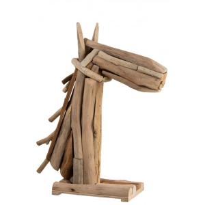 Tête de cheval en bois naturel 24.75x10.5x28.75 cm
