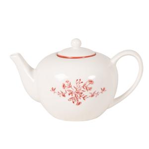 Théière en céramique blanche motifs floraux rouges 1,1L