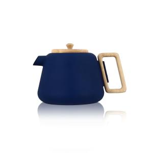 Théière en fonte bleue avec couvercle en bois 500ml