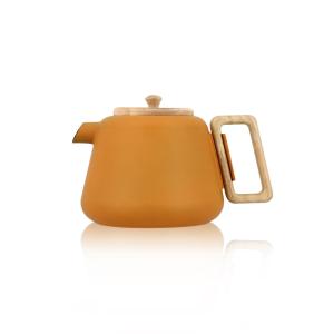 Théière en fonte jaune avec couvercle en bois 500ml