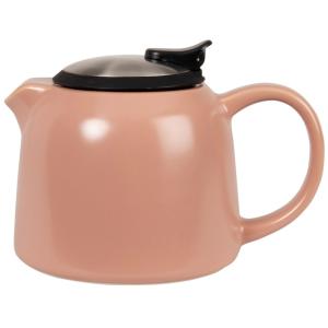 Théière en grès vieux rose et métal argenté 0.8L