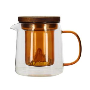 Théière en verre infuseur et anse ambre 450ml
