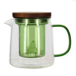 Théière en verre infuseur et anse jade 450ml