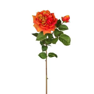 Tige de rose ouverte artificielle orange H80