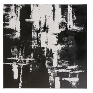 Toile abstraite imprimée et peinte noire et blanche 110x110