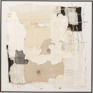 Toile beige en coton, papier et polyester 123x123