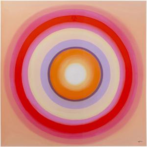 Toile cercles en coton rose, violet, orange et rouge 120x120