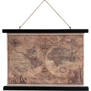 Toile déco carte du monde vintage à suspendre 60x43cm