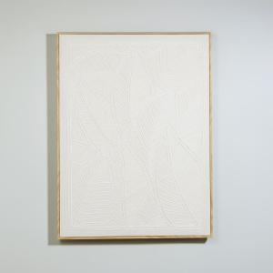 Toile en lin et broderies en relief beige et blanches 60x80