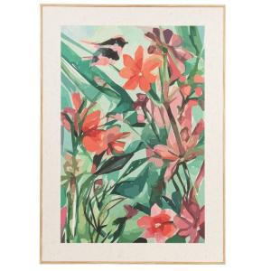Toile en lin imprimé floral multicolore 52x72