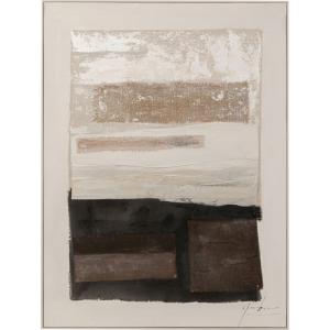 Toile encadrée en coton beige, marron et noir 90x120