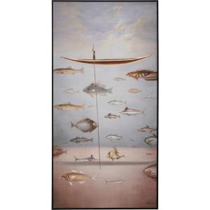 Toile gondolier et poissons en coton gris et marron 60x120