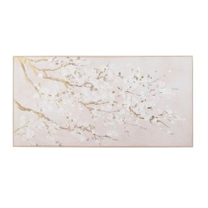 Toile imprimée et peinte beige et dorée 132x67