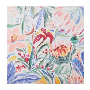 Toile imprimée et peinte fleurs multicolores 120x120