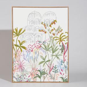 Toile motif jardin brodé multicolore 75x100