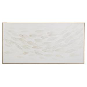 Toile peinte banc de poissons blanc et beige 142x72