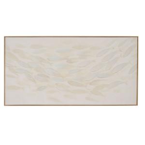 Toile peinte banc de poissons blanc et beige 142x72