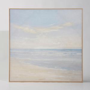 Toile peinte paysage blanc et bleu 100x100