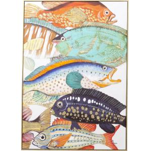 Toile poissons bleus en coton 70x100