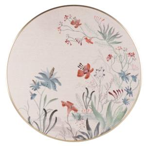 Toile ronde en lin motif végétal multicolore D69