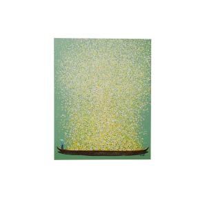 Toile verte pirogue fleurs jaunes 80x100