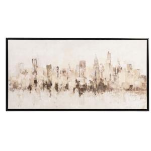 Toile ville abstraite imprimée et peinte blanche, beige et…