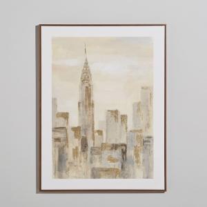 Toile ville beige, dorée et grise 93x123