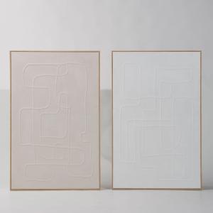 Toiles abstraites rose et blanche en relief (x2)