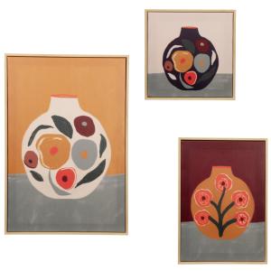 Toiles imprimées motifs vases fleuris multicolores (x3)