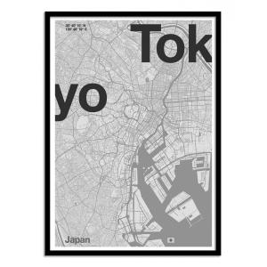 TOKYO MINIMALIST MAP - Affiche d'art avec Cadre bois noir -…