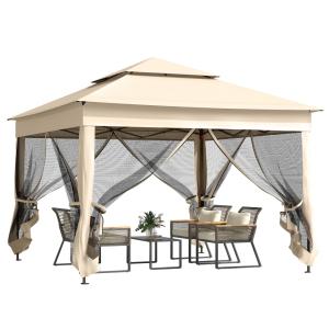 Tonnelle de jardin imperméable anti-uv métal polyester crèm…
