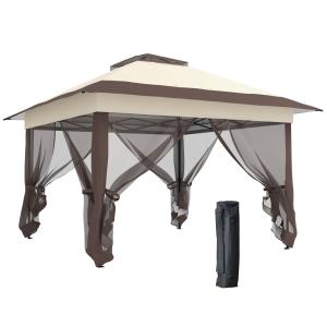 Tonnelle de jardin pop-up pliant acier polyester kaki-marron