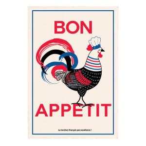 Torchon Bon appétit en coton ecru 48 x 72 cm