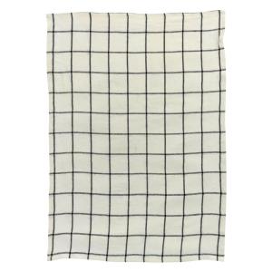 Torchon Carreaux  en lin ecru/noir 55 x 75 cm