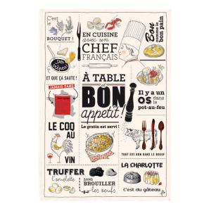 Torchon cuisine française en coton ecru 48 x 72