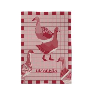 Torchon en coton 50x70 rouge à motifs canard