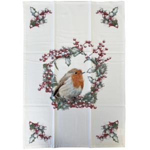 Torchon en coton oiseau et couronne 50 x 70 cm