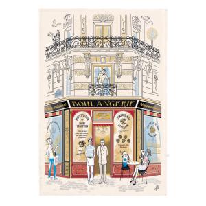 Torchon façade boulangerie en coton ecru 48 x 72