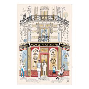 Torchon Façade Boulangerie en coton ecru 48 x 72 cm