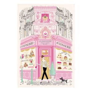 Torchon Imprimé Façade patisserie en coton ecru 48 x 72 cm