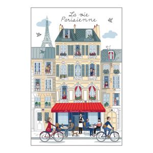 Torchon La vie parisienne en coton blanc 48 x 72 cm