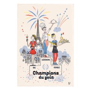 Torchon les champions du goût en coton ecru 48 x 72