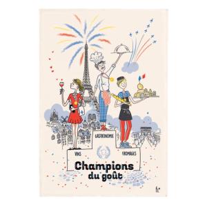 Torchon Les champions du goût en coton ecru 48 x 72 cm