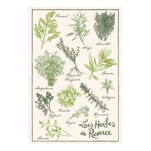Torchon les herbes de Provence en coton ecru 48 x 72 cm