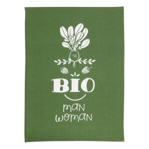 Torchon message bioman et woman en coton vert 70 x 50