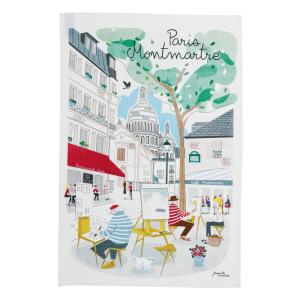 Torchon  Montmartre en coton blanc 48 x 72 cm