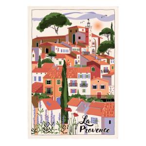 Torchon Village Provence en coton ecru 48 x 72 cm